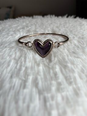 Heart Stone Bangle Bracelet - Purple Heart Accent